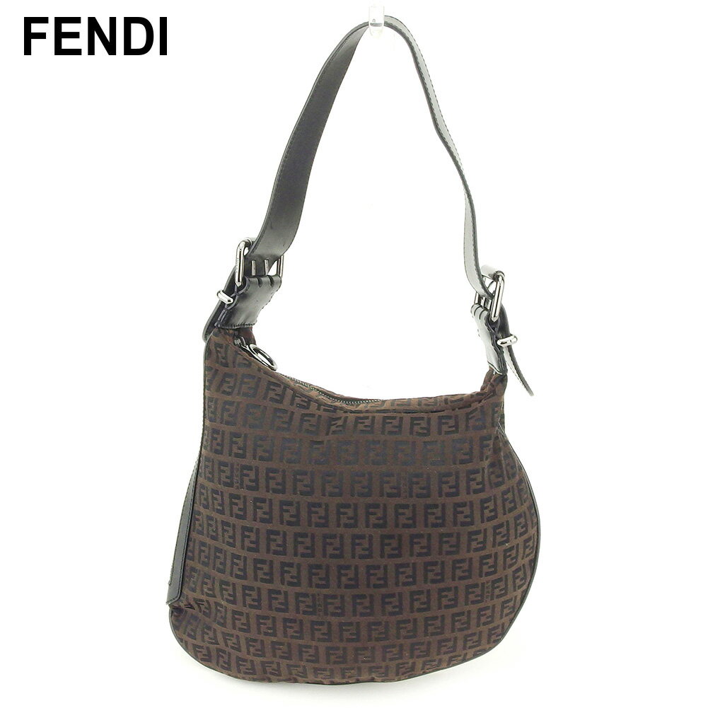 【スプリングセール30％OFF】フェンディ ショルダーバッグ ワンショルダー ズッキーノ ブラック ブラウン キャンバス×レザー FENDI バッグ バック 肩掛け 収納 バッグ 【フェンディ】 T8551 【中古】