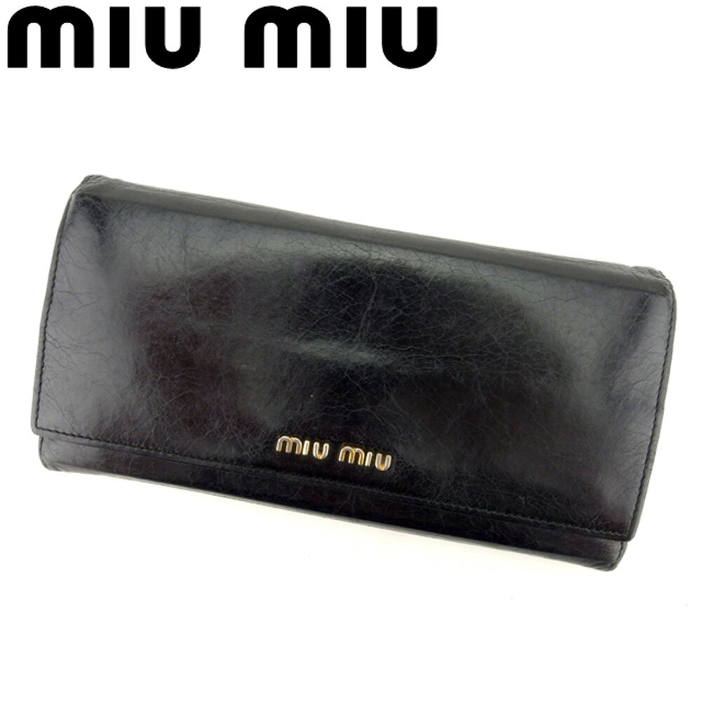 【スプリングセール30％OFF】ミュウミュウ 長財布 ファスナー付き 長財布 ブラック パープル PVC×レザ- miu miu 長サイフ サイフ 収納 財布 ユニセックス 小物 【ミュウミュウ】 T8564 【中古】