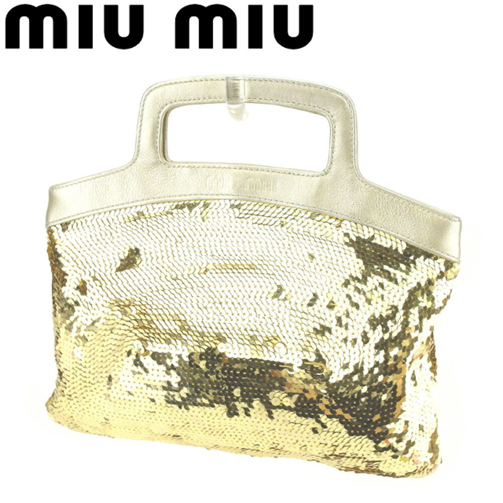 【スプリングセール】ミュウミュウ ハンドバッグ パーティーバッグ ポーチ スパンコール ゴールド レザー miumiu バック 手持ちバッグ ファッション バッグ 収納 【ミュウミュウ】 T8605 【中古】