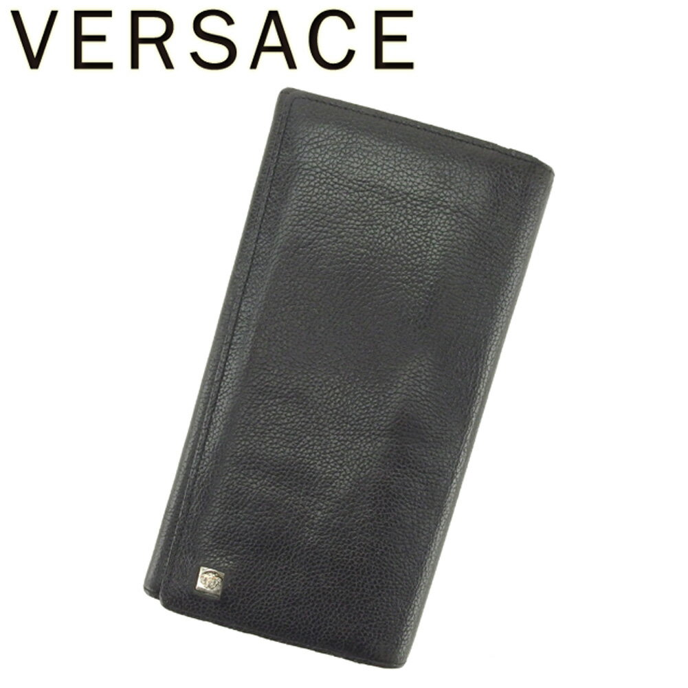 【スプリングセール30％OFF】ジャンニ ヴェルサーチ 長札入れ 札入れ メドゥーサ ブラック シルバー レザーGIANNI VERSACE レディース プレゼント 贈り物 オシャレ 大人 ファッション 【ジャンニ ヴェルサーチ】 T8681 【中古】