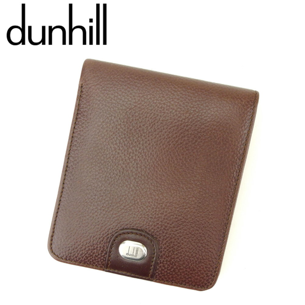 【スプリングセール30％OFF】ダンヒル 二つ折り 札入れ ロゴプレート ブラウン シルバー レザー dunhill 【ダンヒル】 T8692S 【中古】