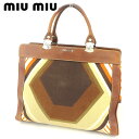 【スプリングセール】ミュウミュウ トートバッグ ハンドバッグ ブラウン ベージュ オレンジ キャンバス×レザー miumiu 【ミュウミュウ】 T8810S 【...