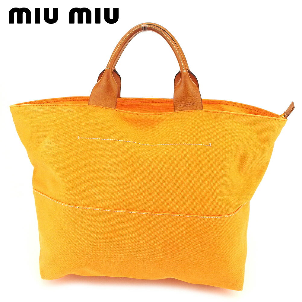 【スプリングセール30％OFF】ミュウミュウ トートバッグ ハンドバッグ オレンジ キャンバス×レザー miu miu 【ミュウミュウ】 T9283S 【中古】