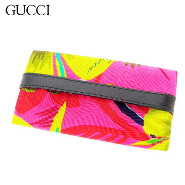 【中古】 グッチ GUCCI ティッシュケース ポケットティッシュケース レディース ピンク グリーン ブラック系 キャンバス×レザー C3733