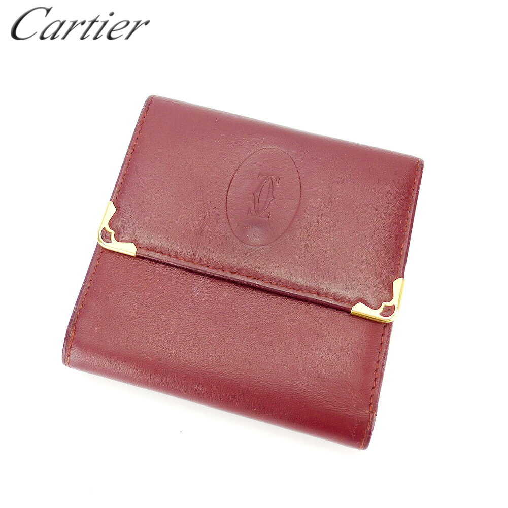 【スプリングセール30％OFF】カルティエ がま口 財布 三つ折り マストライン ボルドー ゴールド レザー Cartier がま口 財布 サイフ コンパクト 財布 ユニセックス 小物 【カルティエ】 T16530 【中古】