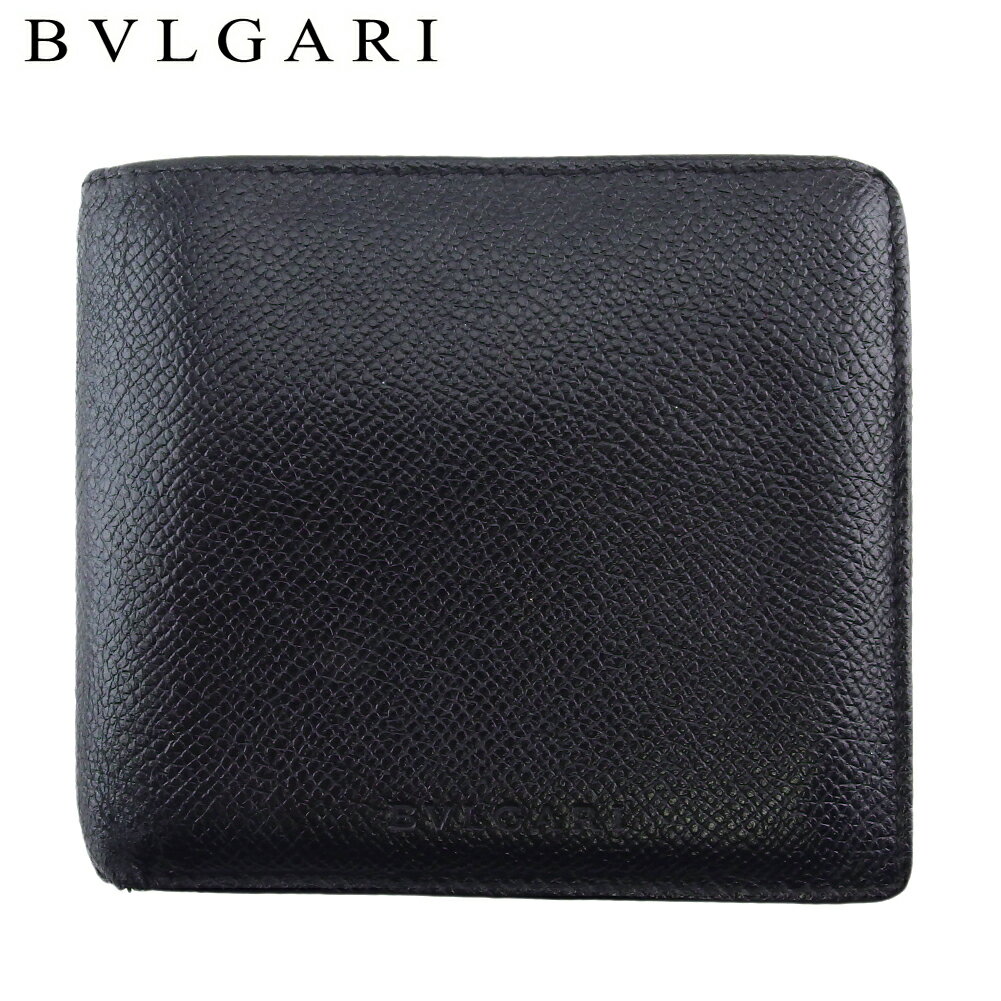 【スプリングセール30％OFF】ブルガリ 二つ折り 財布 ミニ財布 メンズ クラシコ ブラック レザー BVLGARI T19679 【中古】