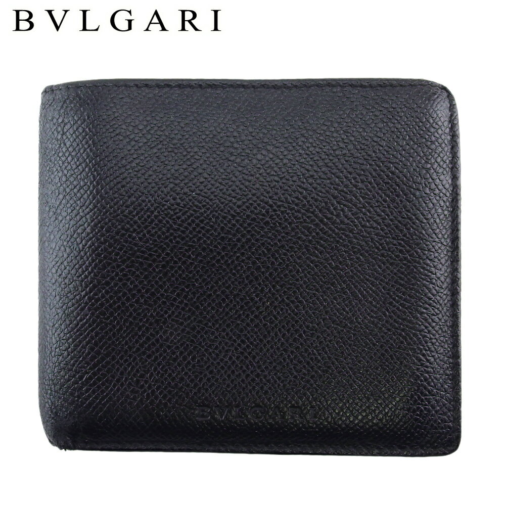 【スプリングセール30％OFF】 【中古】 ブルガリ 二つ折り 財布 ミニ財布 メンズ クラシコ ブラック レザー BVLGARI T19679