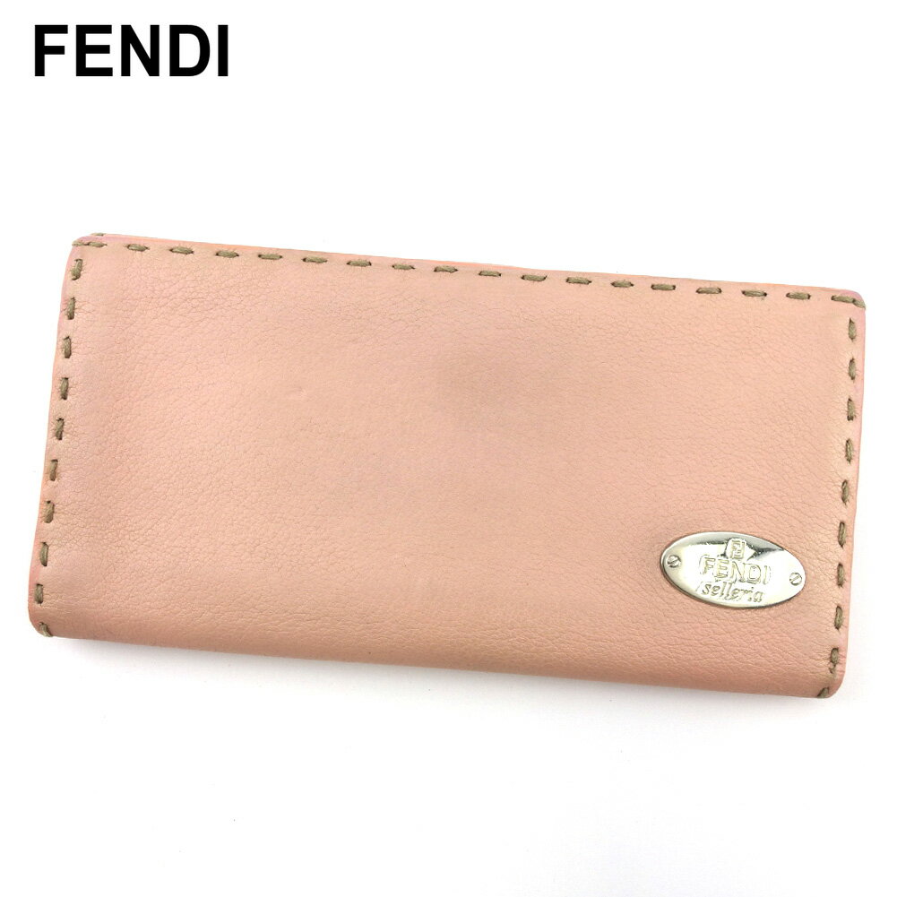 【スプリングセール30％OFF】フェンディ 長財布 Wホック 財布 レディース セレリア ピンク ベージュ シルバー レザー FENDI D2263S 【中古】