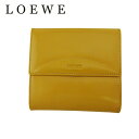 【スプリングセール30％OFF】ロエベ Wホック 財布 二つ折り ミニ財布 レディース メンズ ロゴ イエロー レザー LOEWE D2434 【中古】