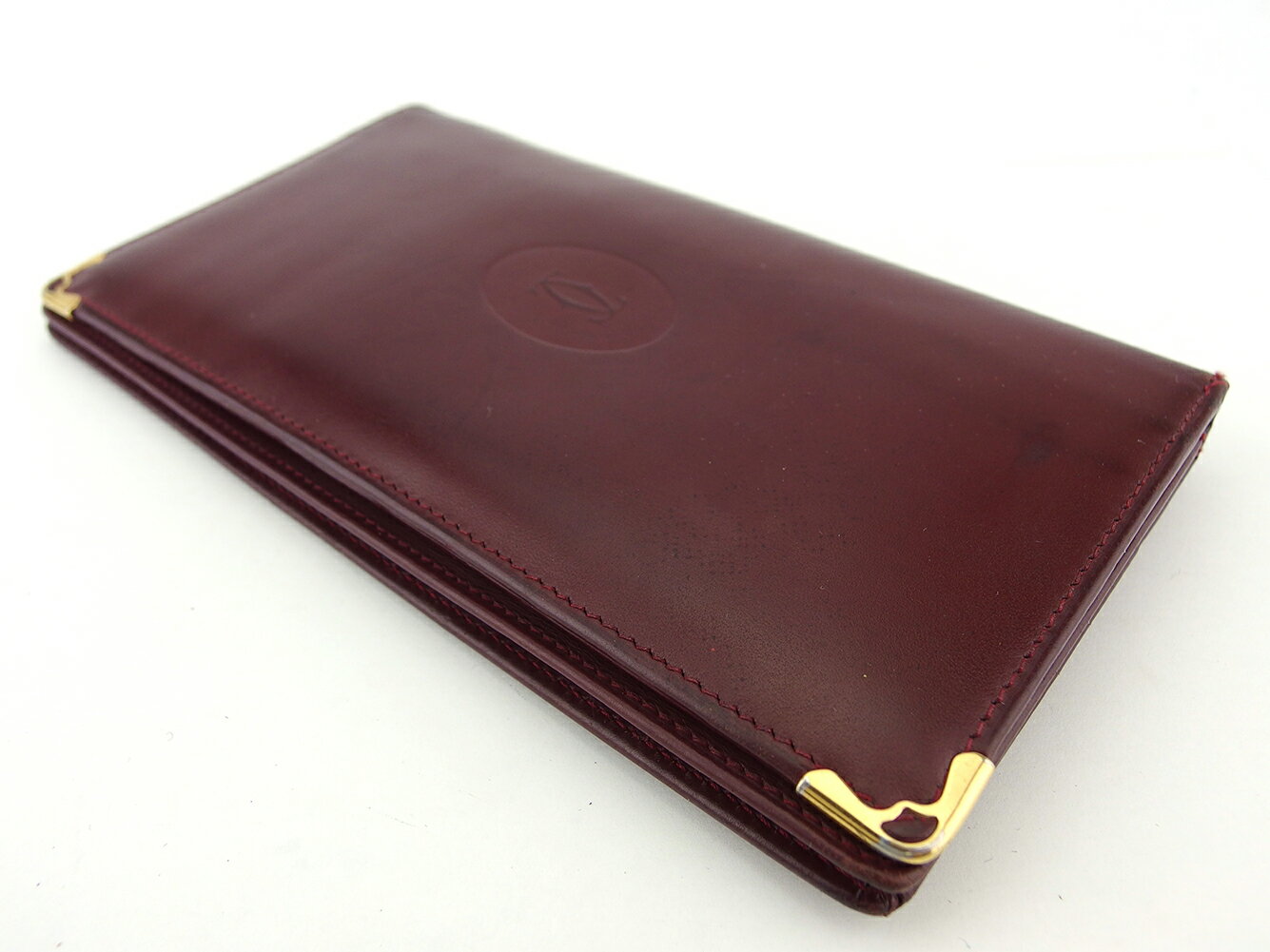 【中古】 カルティエ 長札入れ 長財布 レディース メンズ マストライン ボルドー レザー Cartier T18362 .