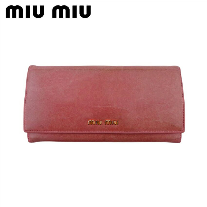 【楽天スーパーSALE】【中古】 ミュウミュウ 長財布 ファスナー付き 長財布 レディース ピンク レザー miu miu E16990