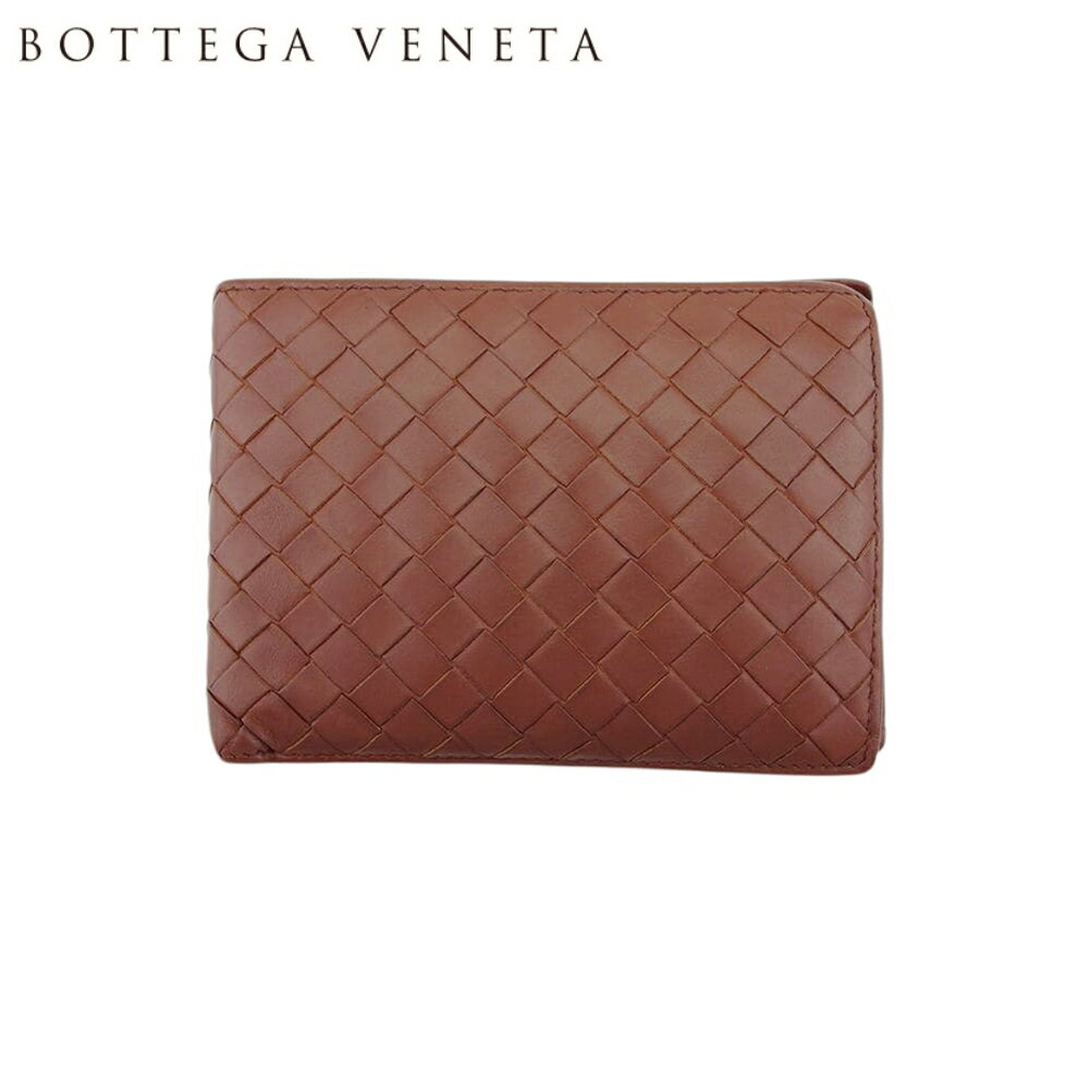 【スプリングセール30％OFF】 【中古】 ボッテガ ヴェネタ 二つ折り 財布 メンズ可 イントレチャート ブラウン BOTTEGA VENETA I639