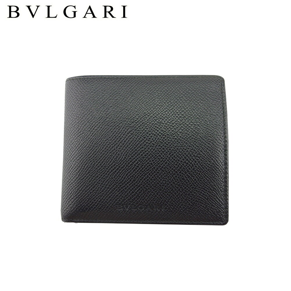 【スプリングセール】 【中古】 ブルガリ 二つ折り 財布 メンズ可 ブラック レザー BVLGARI T21879