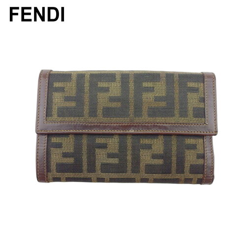 【中古】 フェンディ 三つ折り 財布 メンズ可 ズッカ ブラウンブラック キャンバス×レザー FENDI T21891 【中古】 フェンディ 三つ折り 財布 メンズ可 ズッカ ブラウンブラック キャンバス×レザー FENDI T21891