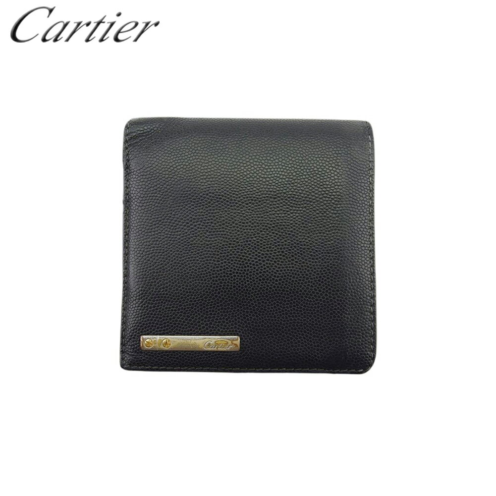 【スプリングセール30％OFF】 【中古】 カルティエ 二つ折り 財布 小銭入れ メンズ可 ブラック レザー Cartier T21892