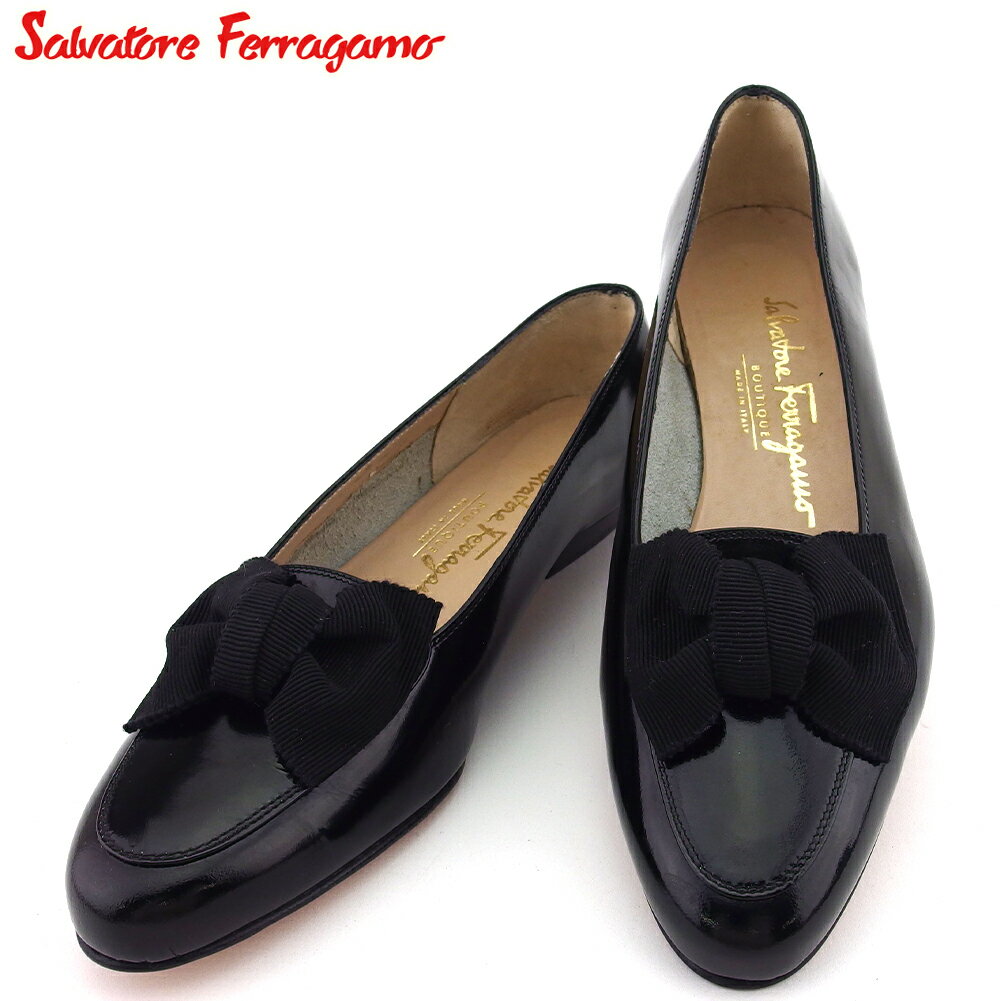 【スプリングセール30％OFF】 【中古】 サルヴァトーレ フェラガモ パンプス メンズ可 ブラック エナメルレザー Salvatore Ferragamo T22304