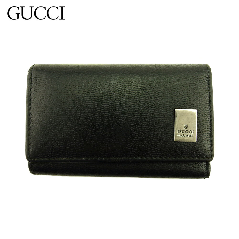 【スプリングセール30％OFF】 【中古】 グッチ キーケース メンズ ロゴプレート ブラック シルバー レザー GUCCI C4400