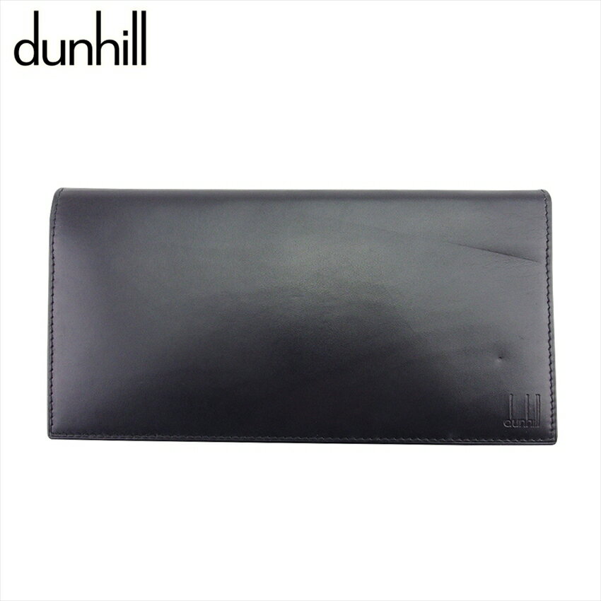 【スプリングセール30％OFF】 【中古】 ダンヒル 長財布 ファスナー付き 財布 メンズ ロングテールロゴ ブラック レザー dunhill F1868