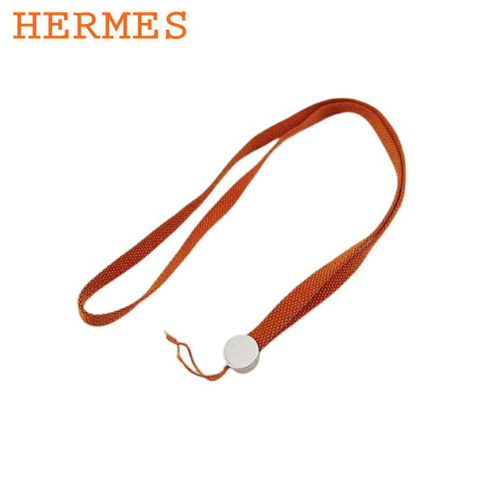 【スプリングセール】 【中古】 エルメス 携帯ストラップ ネックストラップ メンズ可 オレンジ シルバー HERMES C4502