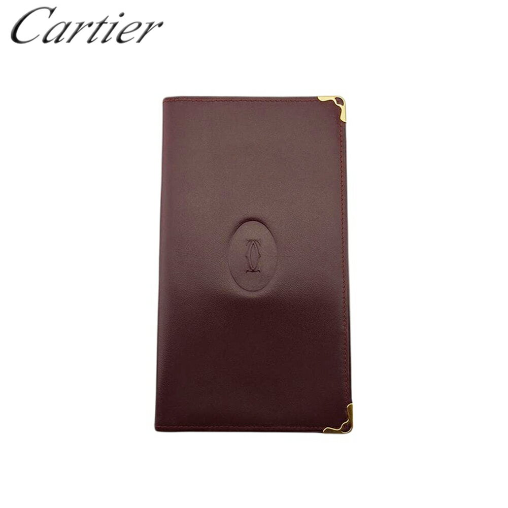 【スプリングセール30％OFF】 【中古】 カルティエ 長札入れ 手帳カバー メンズ可 マストライン ボルドー レザー Cartier T21971