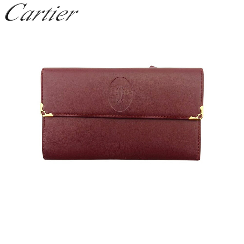 【スプリングセール30％OFF】 【中古】 カルティエ 三つ折り 財布 小銭入れ メンズ可 マストライン ボルドー レザー Cartier T21976