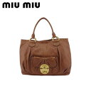 【スプリングセール】 【中古】 ミュウミュウ トートバッグ ハンドバッグ メンズ可 ライトブラウン レザー miu miu T22032