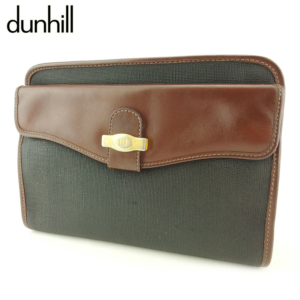 【楽天スーパーSALE】ダンヒル クラッチバッグ セカンドバッグ メンズ ヘリンボーン ブラック ブラウン ゴールド PVC×レザー dunhill 【ダンヒル】 T17109 【中古】