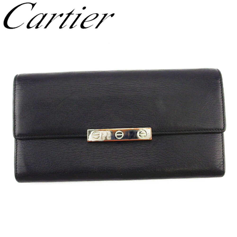 カルティエ 長財布 ファスナー付き 財布 レディース メンズ ラブコレクション ブラック シルバー レザー Cartier L3300S 