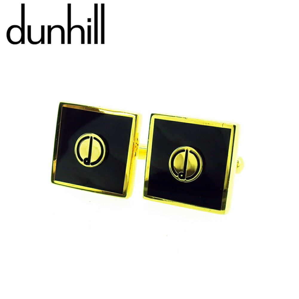 【冬SALE30%OFFクーポン】ダンヒル カフス カフリンクス メンズ スクエアフォルム dマーク ゴールド ブラック ゴールド金具 dunhill T18886S 【中古】