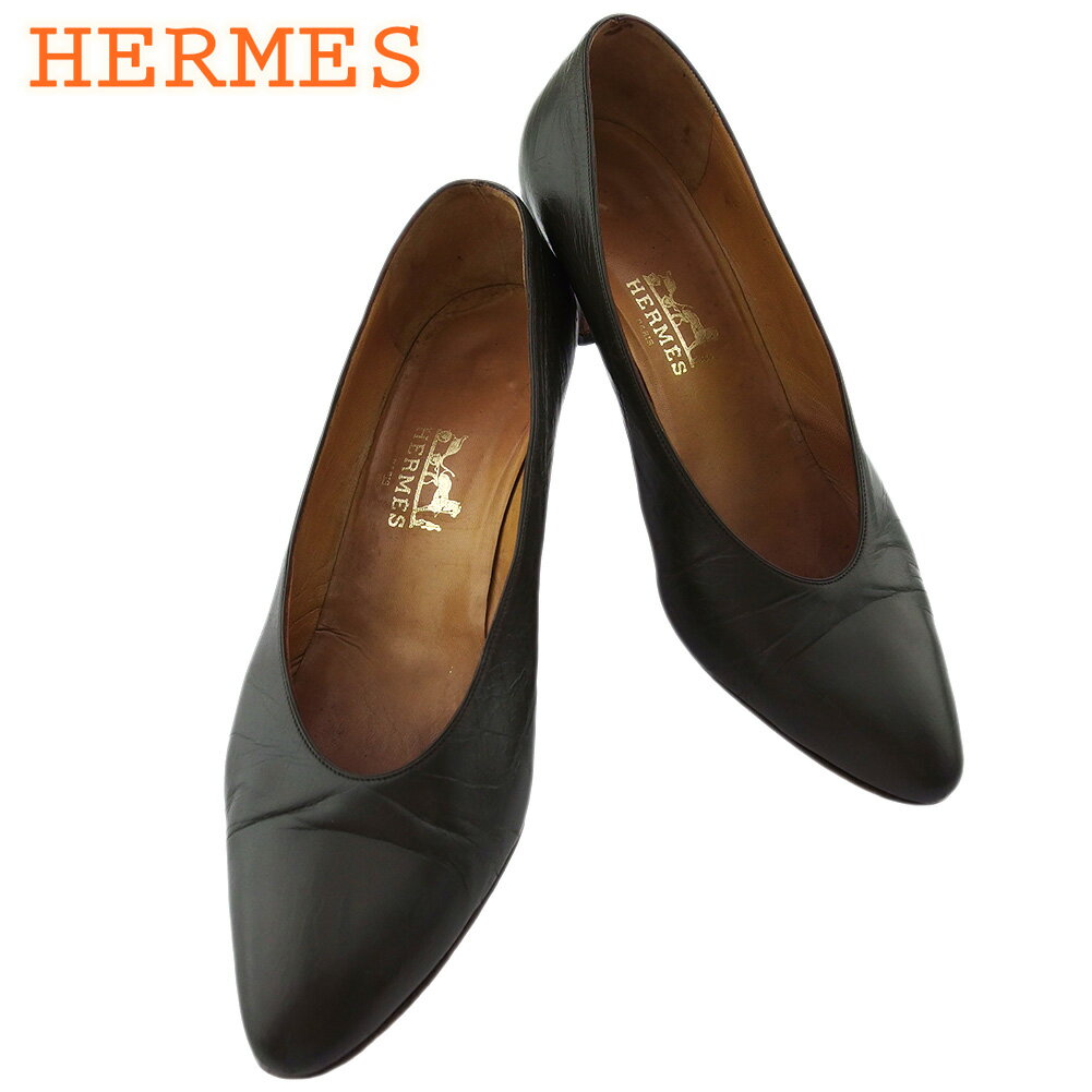 【スプリングセール30％OFF】エルメス パンプス シューズ 靴 レディース ♯37ハーフ ポインテッドトゥ グリーン レザー HERMES L3412S 【中古】