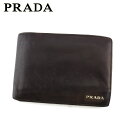 【スプリングセール30％OFF】プラダ 二つ折り 財布 ミニ財布 メンズ ロゴ ブラック ブラウン シルバー レザー PRADA T19771 【中古】