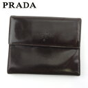 【春の大感謝祭 30％OFF】プラダ 三つ折り 財布 ファスナー付き レディース メンズ ロゴ ブラウン レザー PRADA T19845 【中古】