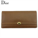 【スプリングセール】 【中古】 ディオール 長財布 ファスナー付き 財布 レディース メンズ ロゴプレート ライトブラウン ゴールド レザー Dior T210...