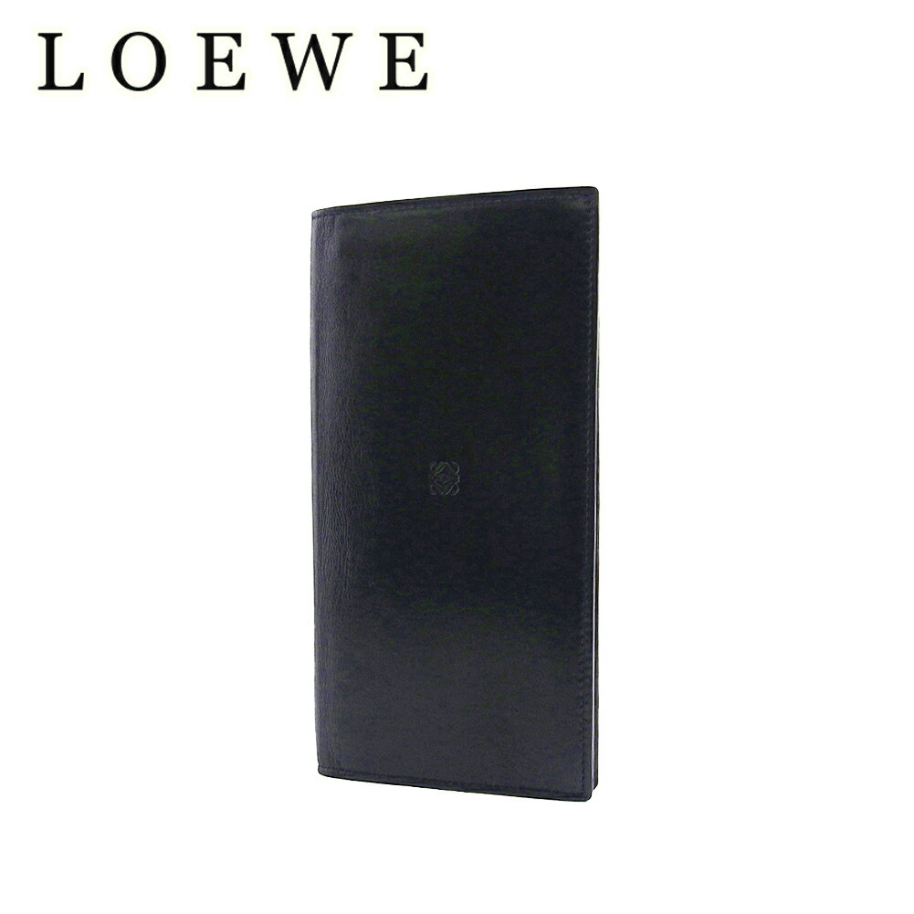 【スプリングセール30％OFF】 【中古】 ロエベ 長札入れ 長財布 ブラック レザー LOEWE E17041