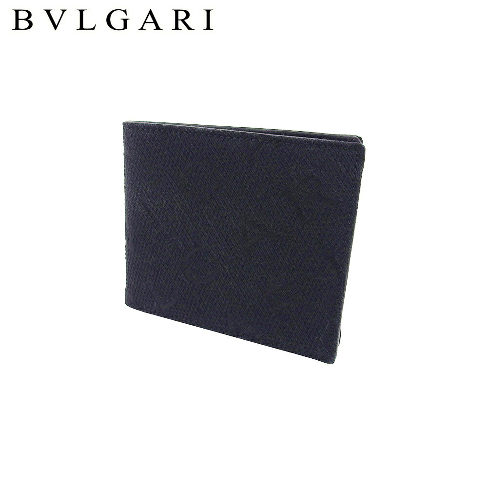 【スプリングセール30％OFF】 【中古】 ブルガリ 二つ折り 札入れ 二つ折り 財布 ロゴマニア ブラック キャンバス×レザー BVLGARI L4119