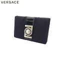 【スプリングセール】 【中古】 ヴェルサーチ 定期入れ 名刺入れ ブラック シルバー ナイロン×エナメルレザー VERSACE P1019