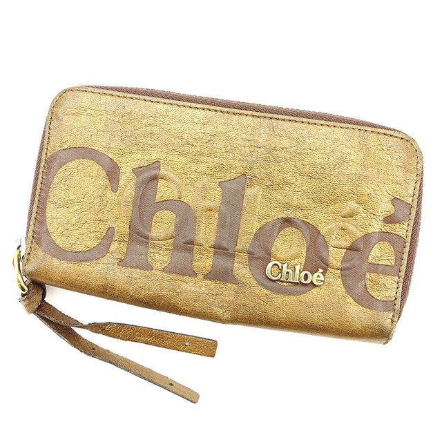 【スプリングセール】クロエ 長財布 ラウンドファスナー エクリプス ゴールド系 レザー Chloe 長サイフ サイフ 収納 財布 ユニセックス 小物 【クロエ】 A1571 【中古】