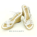 【春の大感謝祭 30％OFF】バーバリー サンダル ＃23 ホワイト×ライトブラウン BURBERRY 【バーバリー】 A763S 【中古】