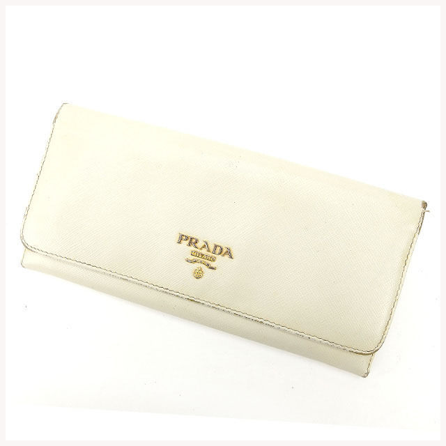 【スプリングセール30％OFF】プラダ 長財布 ホワイト PRADA 長サイフ サイフ 収納 財布 ユニセックス 小物 【プラダ】 C1274 【中古】