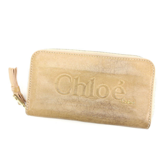 【スプリングセール30％OFF】クロエ 長財布 ラウンドファスナー ロゴ入り シャドウ ベージュ×ゴールド Chloe 【クロエ】 C1897S 【中古】