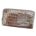 【スプリングセール】ミュウミュウ 長財布 ラウンドファスナー クロコダイル調 ブラウン×ゴールド miumiu 【ミュウミュウ】 C2191S 【中古】
