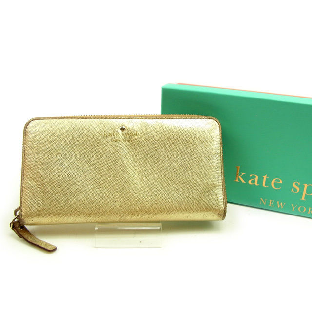 【スプリングセール30％OFF】ケイト スペード 長財布 ラウンドファスナー ゴールド レザー kate spade 【ケイト・スペード】 C2655S 【中古】