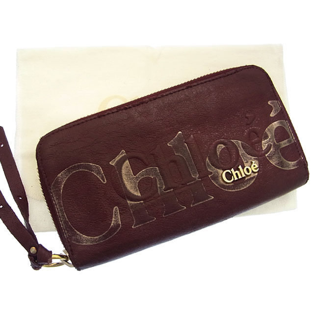 【スプリングセール30％OFF】クロエ 長財布 ラウンドファスナー エクリプス ロゴ ワイン×ゴールド Chloe 【クロエ】 D846S 【中古】