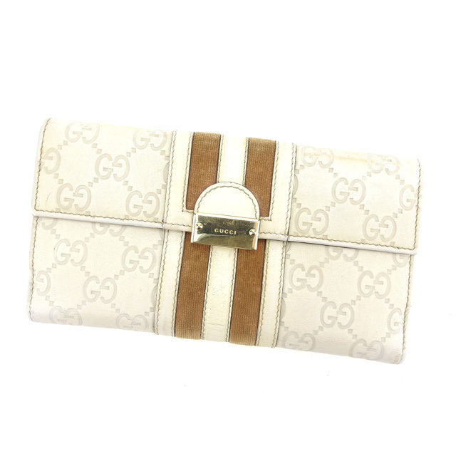 【スプリングセール】グッチ 長財布 Wホック グッチシマ ベージュ×オフホワイト GUCCI 【グッチ】 H298S 【中古】