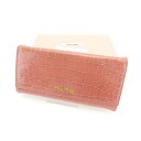 【スプリングセール】ミュウミュウ 長財布 ファスナー 二つ折り ロゴ入リ クロコダイル調 ピンク×ゴールド miumiu 長サイフ サイフ 収納 財布 ユニセッ...