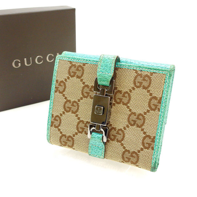 【スプリングセール】グッチ Wホック財布 GGキャンバス ブルー×ベージュ GUCCI 【グッチ】 M1210S 【中古】