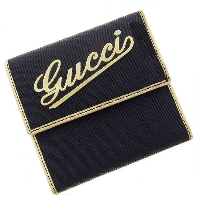 【スプリングセール30％OFF】グッチ 三つ折り財布 ロゴ ブラック×グレイ GUCCI 【グッチ】 M443S 【中古】