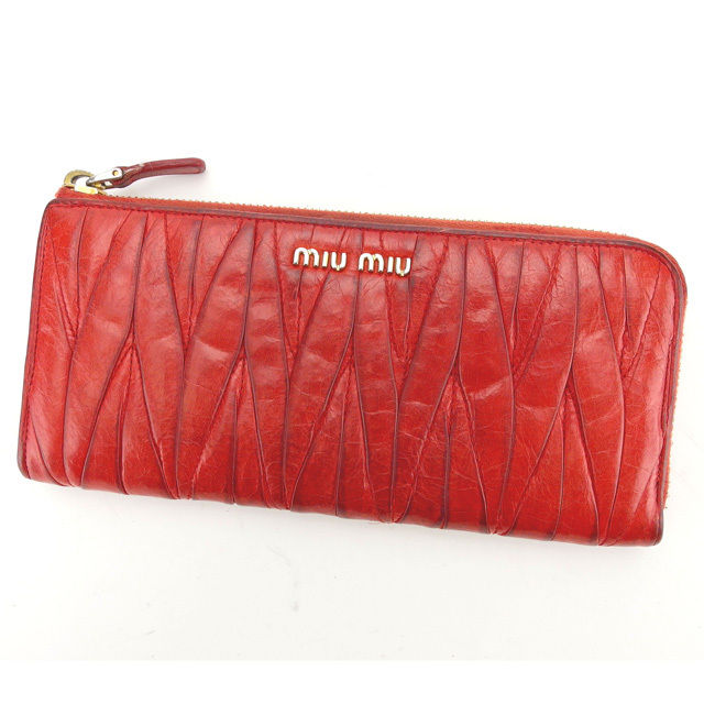 【スプリングセール30％OFF】ミュウミュウ 長財布 L字ファスナー マテラッセ レッド×ゴールド miumiu 【ミュウミュウ】 N386S 【中古】