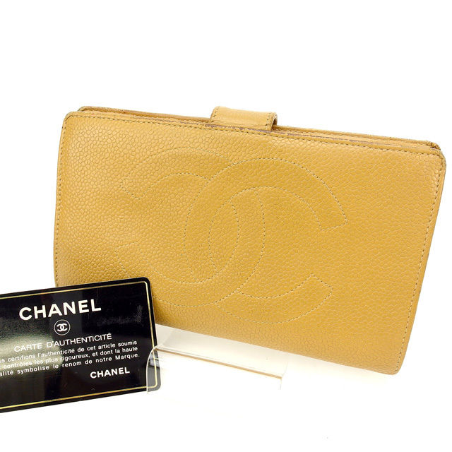 【スプリングセール30％OFF】シャネル がま口財布 長財布 キャビアスキン×ココマーク ライトブラウン レザ- CHANEL がま口 財布 サイフ コンパクト 財布 ユニセックス 小物 【シャネル】 T14830 【中古】