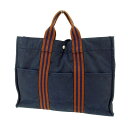 【スプリングセール】エルメス トートバッグ フールトゥトートMM ネイビー×ブラウン コットンキャンバス HERMES 【エルメス】 Q226S 【中古】